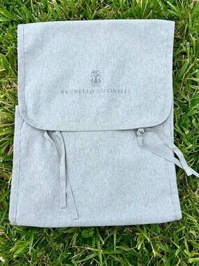 Brunello Cucinelli Gray Garment Dust Bag Drawstring 17x13 Folded 35.5x13 Open.